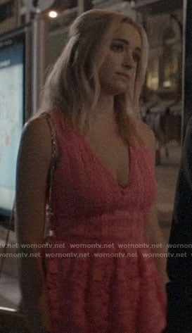 Reagan’s pink lace v-neck dress on Batwoman