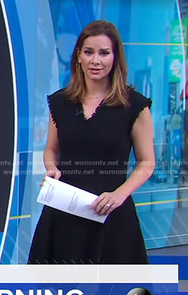 Rebecca Jarvis’s black v-neck tweed dress on Good Morning America