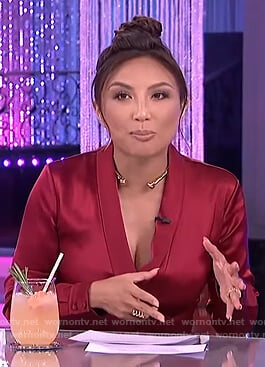 Jeannie’s red satin wrap blouse on The Real