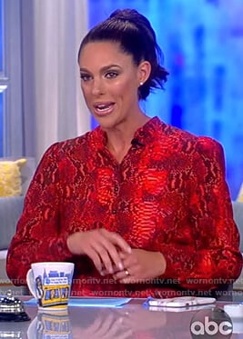 Abby’s red snake skin print dress on The View