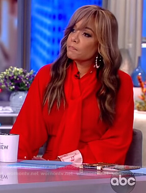 Sunny’s red tie neck blouse and skirt on The View