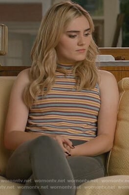 Meg’s striped mock neck tank top on American Housewife