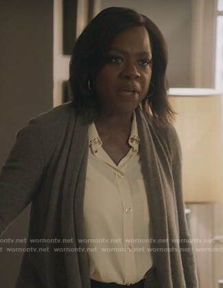 Annalise’s ring embellished blouse on How to Get Away with Murder