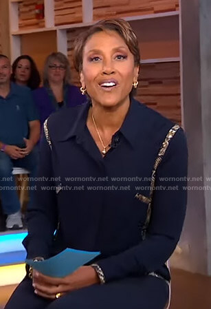 Robin’s black snakeskin trim shirt on Good Morning America