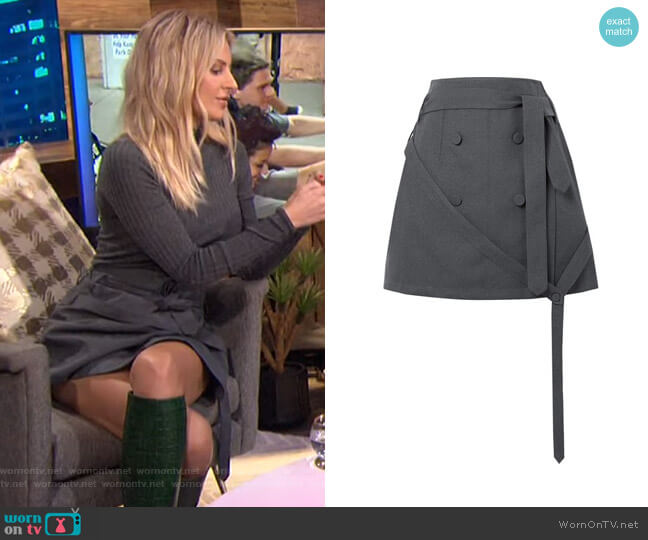 Rokh Belted Button-Embellished Twill Wrap Mini Skirt worn by Morgan Stewart on E! News