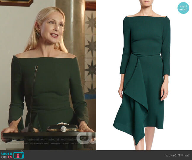 Roland Mouret Clover Off-the-Shoulder Draped-Front Dress worn by Melissa Daniels (Kelly Rutherford) on Dynasty