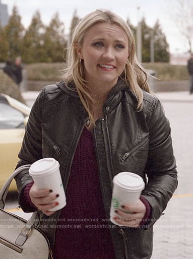 Roxy’s leather jacket with zips on Almost Family