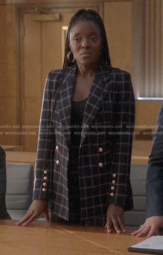 Sadie’s checked blazer on Bull