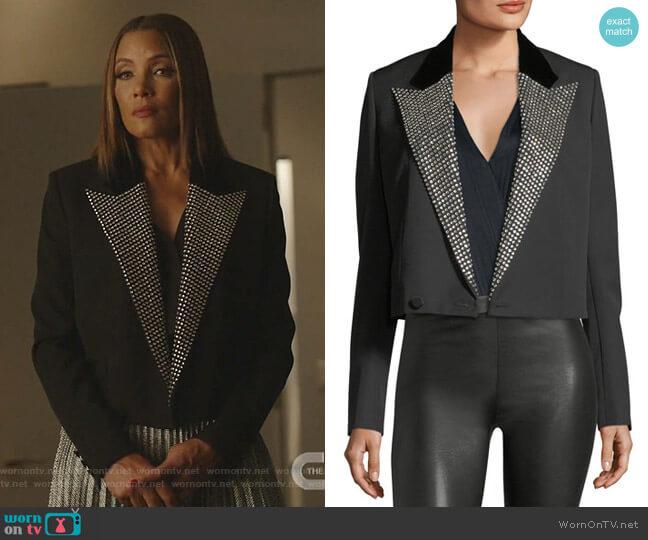 Saint Laurent Iconic Le Smoking Spencer Fitted Jacket with Embellished Lapel worn by Dominique Deveraux (Michael Michele) on Dynasty