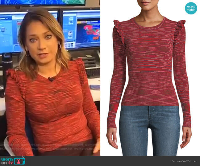 Cinq A Sept Salma Ruffle-Trim Top worn by Ginger Zee on Good Morning America