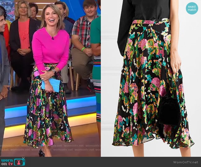 Saloni Ida Floral-Print Skirt worn by Amy Robach on Good Morning America