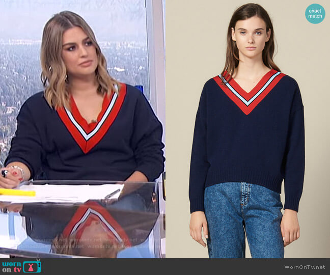 Sandro Sweater with Contrasting Stripes worn by Carissa Loethen Culiner on E! News