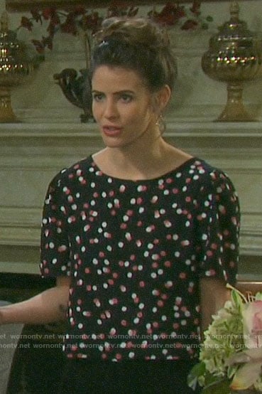 Sarah’s black dotted top on Days of our Lives