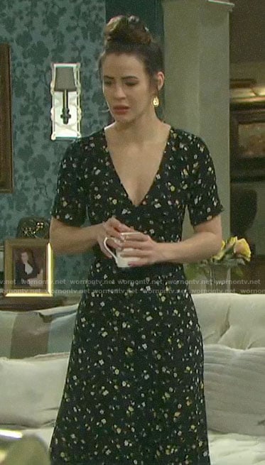 Sarah’s black floral short sleeve dress on Days of our Lives