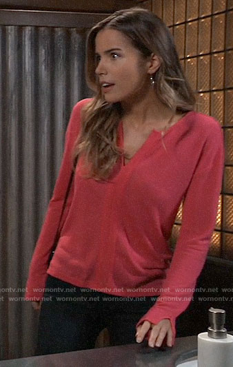 Sasha’s pink split-neck top on General Hospital