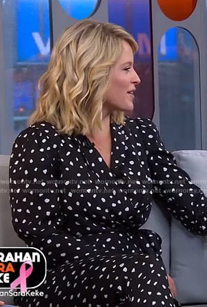 Sara’s black dotted wrap jumpsuit on GMA Strahan Sara And Keke