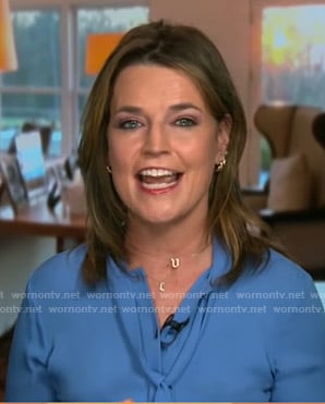 Savannah’s blue tie neck blouse on Today