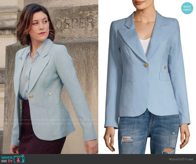 Smythe Duchess Blazer in Cloud worn by Sydney Strait (Caitlin McGee) on Bluff City Law