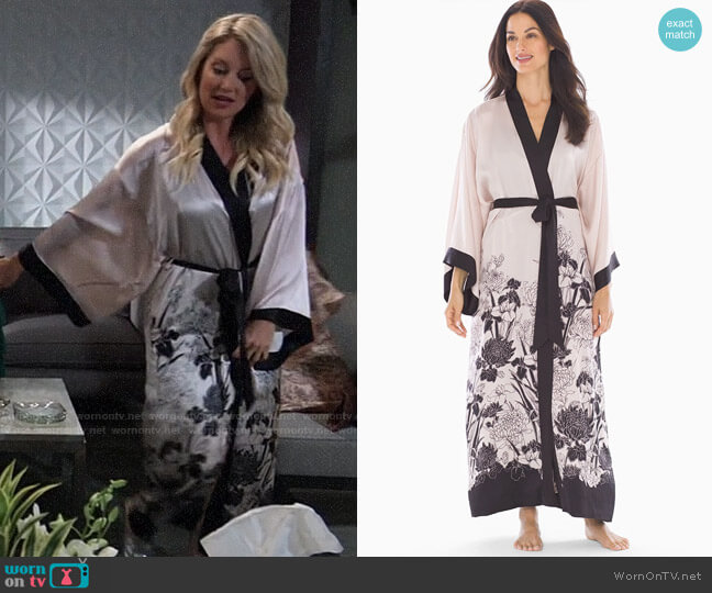 Soma Kimono Robe Heirloom Bdr Soft Sand worn by Nina Reeves (Cynthia Watros) on General Hospital