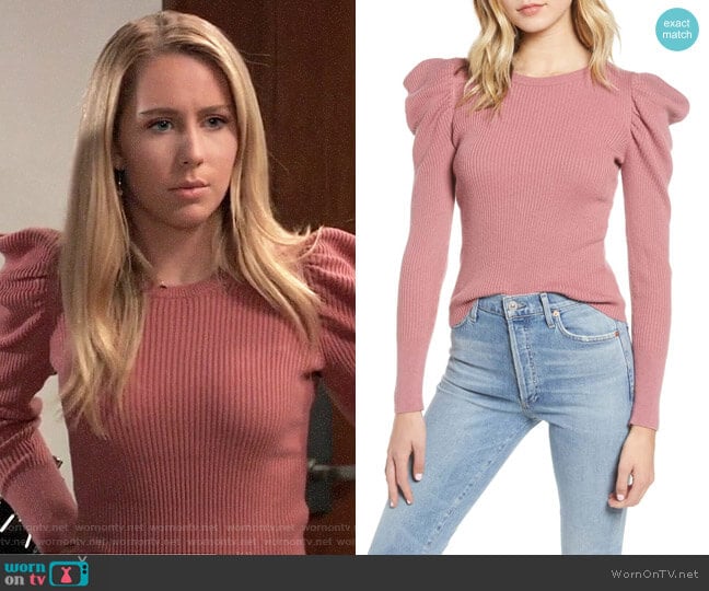 Splendid Allstone Sweater in Dusty Cedar worn by Josslyn Jacks (Eden McCoy) on General Hospital