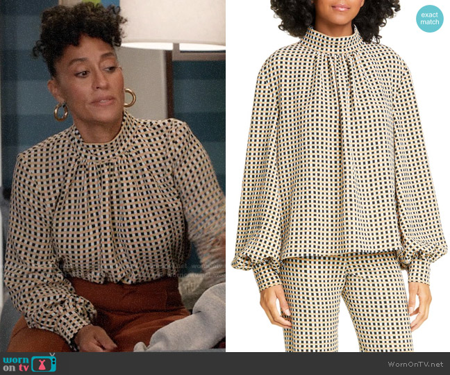 Stine Goya Eddy Gingham Blouse worn by Rainbow Johnson (Tracee Ellis Ross) on Black-ish