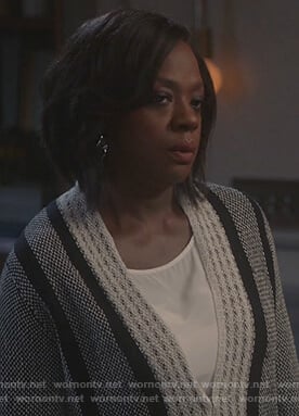 Annalise’s gray fringe trim cardigan on How to Get Away with Murder