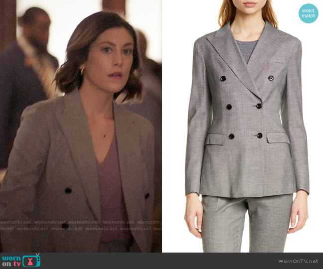Suistudio Cameron Double Breasted Wool Blend Blazer worn by Sydney Strait (Caitlin McGee) on Bluff City Law