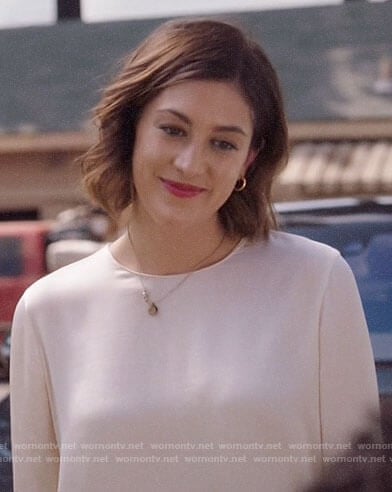 Sydney’s white blouse on Bluff City Law
