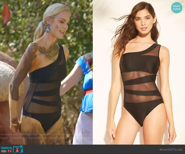 Shade & Shore One Shoulder Mesh Inset One Piece Swimsuit worn by Kameron Westcott on The Real Housewives of Dallas
