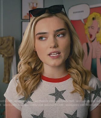 Taylor’s white star print cropped tee on American Housewife