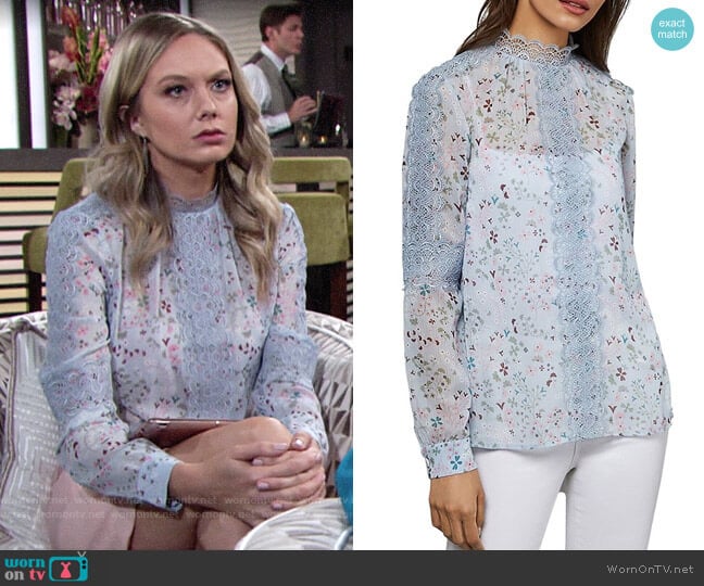 Ted Baker Javiera Lace-Trimmed Floral Top worn by Abby Newman (Melissa Ordway) on The Young and the Restless