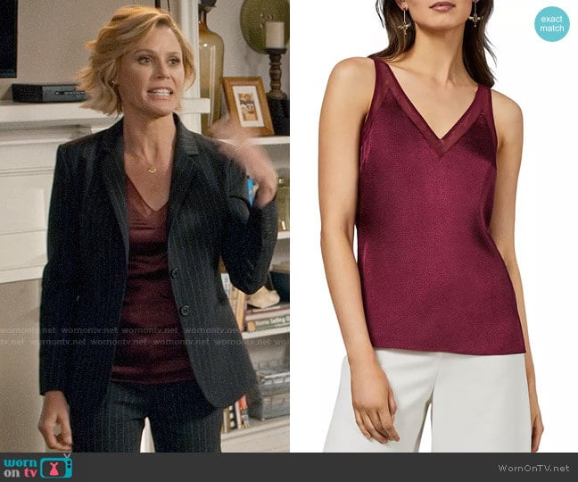 Ted Baker Lilyane Mesh-Trimmed Top in Oxblood worn by Claire Dunphy (Julie Bowen) on Modern Family