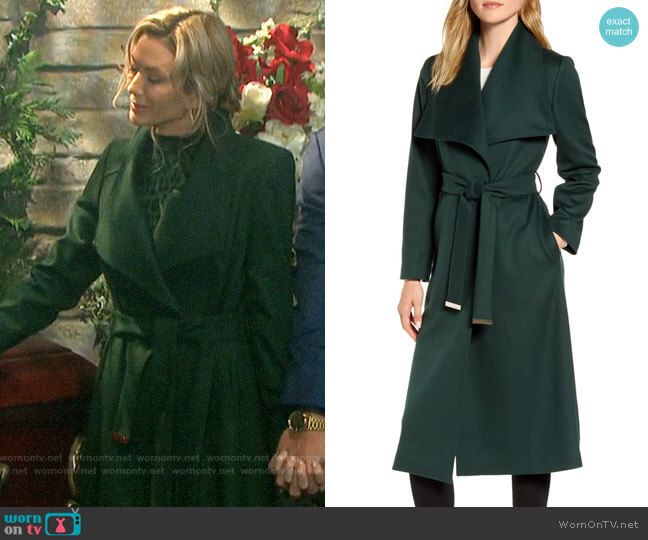 Ted Baker Wide Collar Brushed Wrap Coat in Dark Green worn by Kristen DiMera (Stacy Haiduk) on Days of our Lives