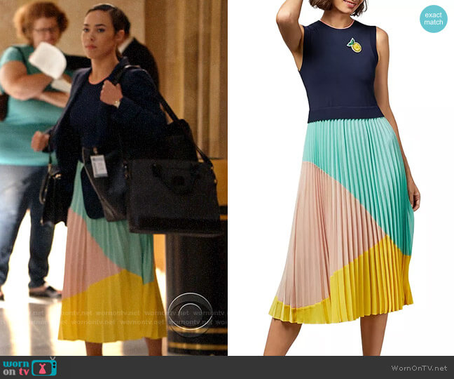 Ted Baker Ophelea Sleeveless Color-Block Dress worn by Emily Lopez (Jessica Camacho) on All Rise