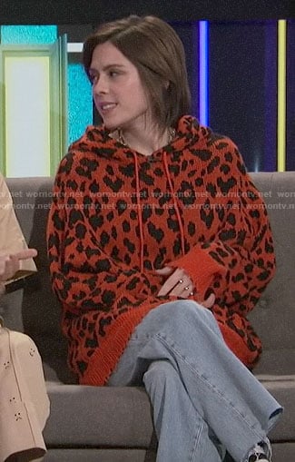 Tegan’s orange leopard hoodie on A Little Late with Lilly Singh