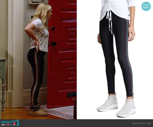 Terez Metallic Elastic Side Insert Leggings worn by Roxy Doyle (Emily Osment) on Almost Family