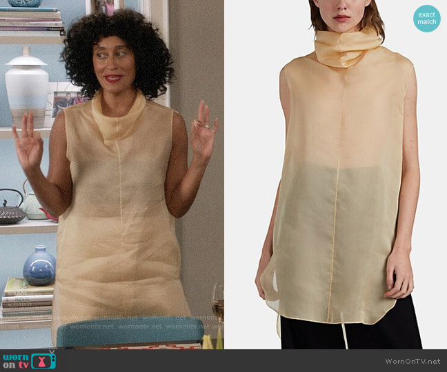 The Row Mora Silk Organza Cowlneck Top worn by Rainbow Johnson (Tracee Ellis Ross) on Black-ish