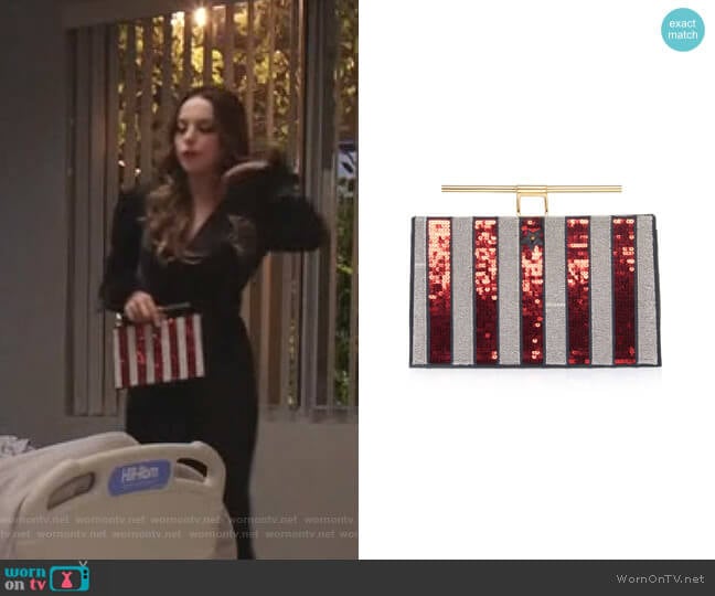 The Volon Chateau Sequin Clutch worn by Fallon Carrington (Elizabeth Gillies) on Dynasty