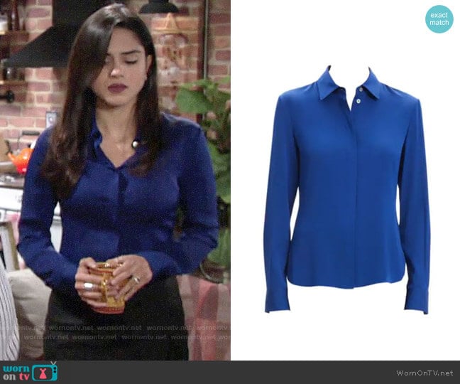 Theory Core Silk Button-Down Shirt worn by Lola Rosales (Sasha Calle) on The Young and the Restless