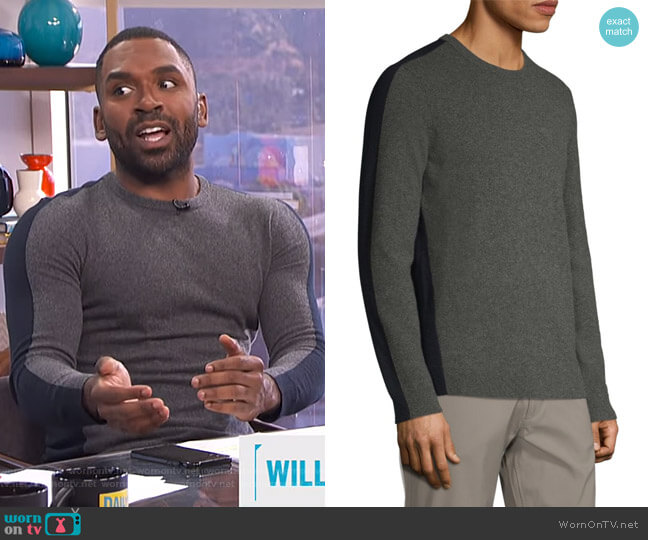 Theory Evers Colorblock Cashmere Sweater worn by Justin Sylvester on E! News