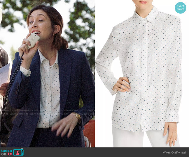 Theory Etiennette Blazer in Sea Blue worn by Sydney Strait (Caitlin McGee) on Bluff City Law