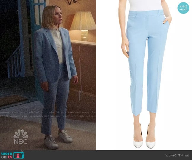 Theory Treeca2 Pants in Stream Blue worn by Eleanor Shellstrop (Kristen Bell) on The Good Place