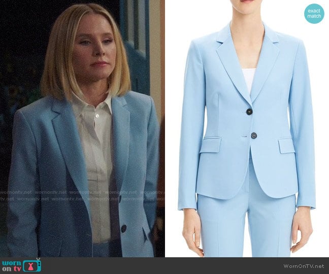 Theory Carissa Blazer in Stream Blue worn by Eleanor Shellstrop (Kristen Bell) on The Good Place