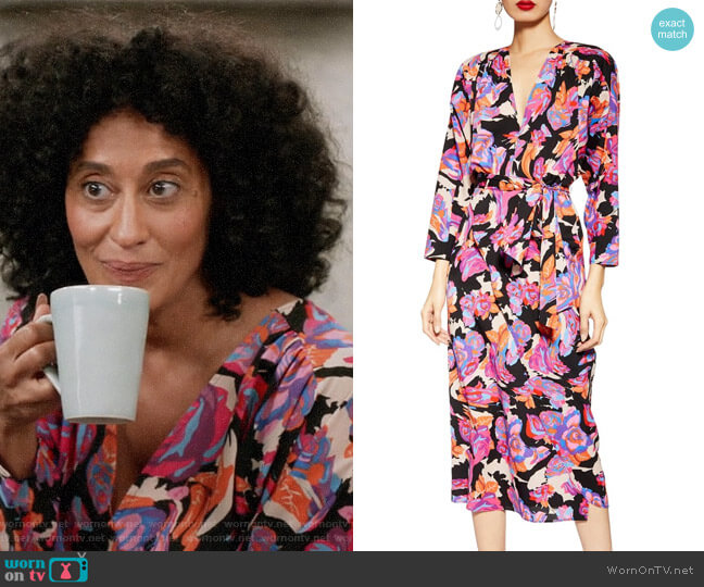 Topshop Belted V-Neck Long Sleeve Midi Dress worn by Rainbow Johnson (Tracee Ellis Ross) on Black-ish