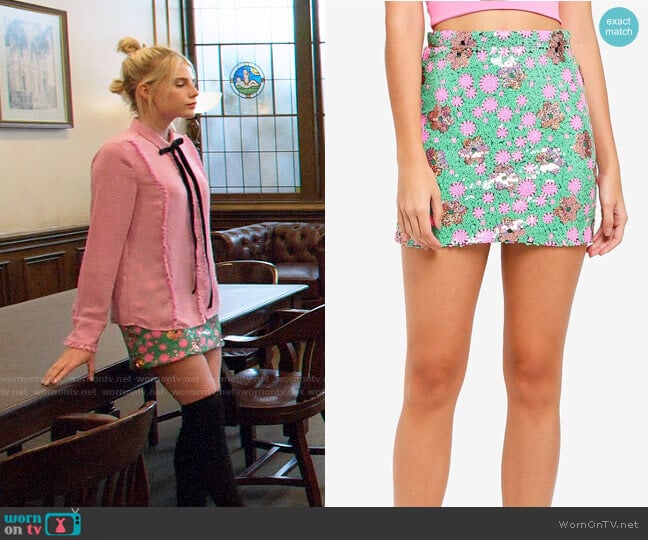 Topshop Flower Sequin Mini Skirt worn by Astrid (Lucy Boynton) on The Politician