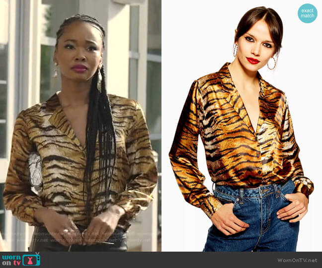 Topshop Tiger Print Shirt worn by Monica Colby (Wakeema Hollis) on Dynasty