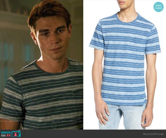 Treasure & Bond Variegated Stripe Pocket T-Shirt worn by Archie Andrews (K.J. Apa) on Riverdale