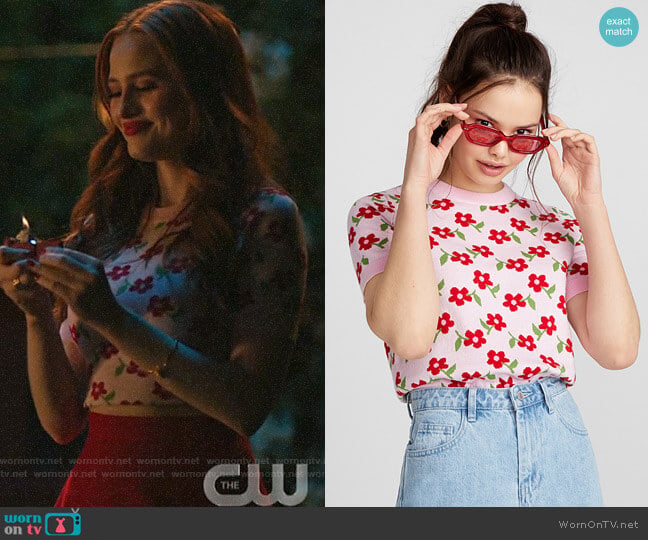 Twik Floral Jacquard Sweater worn by Cheryl Blossom (Madelaine Petsch) on Riverdale