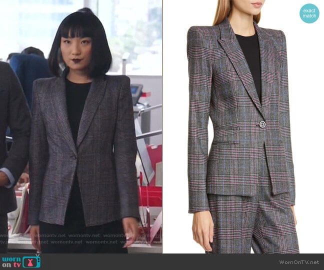 Veronica Beard Brock Glen Plaid Dickey Blazer worn by Mei Lin (Poppy Liu) on Sunnyside