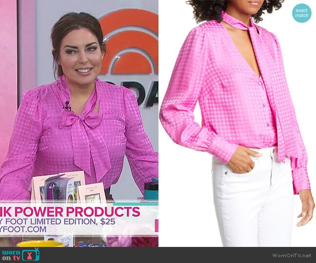 Veronica Beard Nicky Tie Neck Houndstooth Jacquard Silk Top worn by Bobbie Thomas on Today